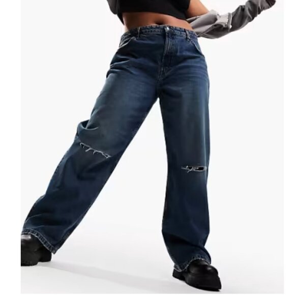 ASOS Denim - ASOS Women's Distressed Blue Baggy Jeans